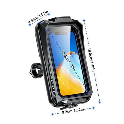 Outdoor Cycling Phone Rainproof Bag For Hands Free Use — IP66 waterproof bike phone mount with 180° rotation, clear touch window and handlebar clamp