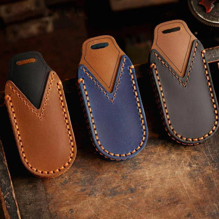 Hallmo Genuine Leather Car Key Cover for Leapmotor Keys - brown blue black cowhide protective key sleeve