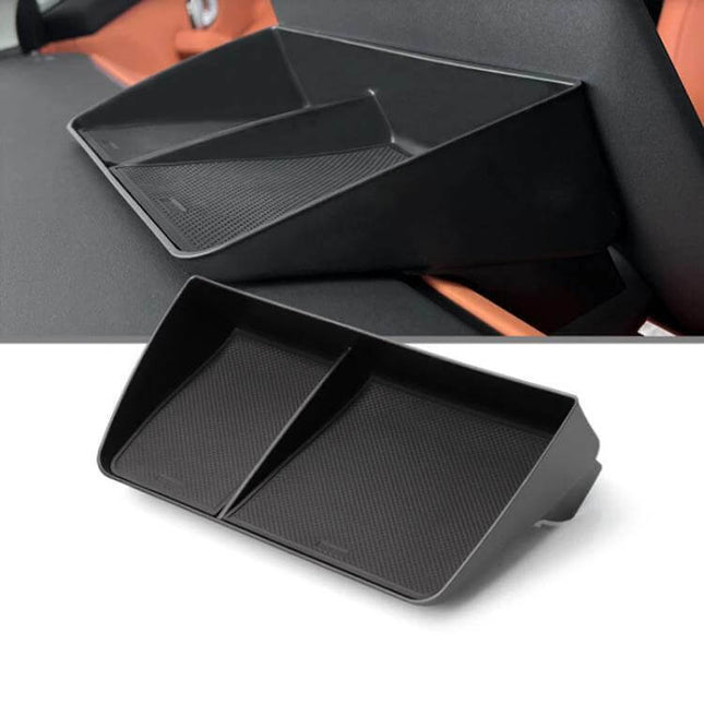 Central Control Screen Storage Box for Car, Easy Access black ABS PVC organizer tray for phones keys coins chargers