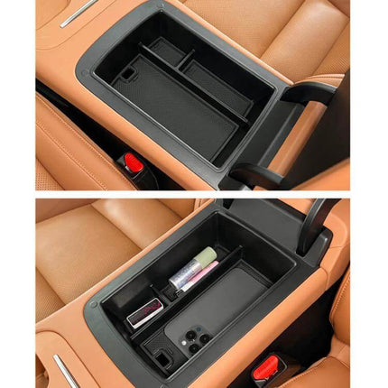 Leapmotor Center Console Armrest Storage Box for 2024-2026 shown installed in C107 front cabin organizing phone, keys, cables and coins