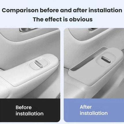 Leapmotor B10 Left-Hand Drive Car Glass Lift Panel Anti-Slip Pad shown before and after installation protecting armrest and preventing items from sliding