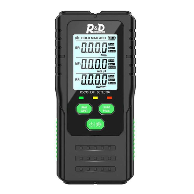 R&D Instruments RD630 Electromagnetic Radiation Detector for Wireless Signals handheld EMF meter showing digital display and buttons