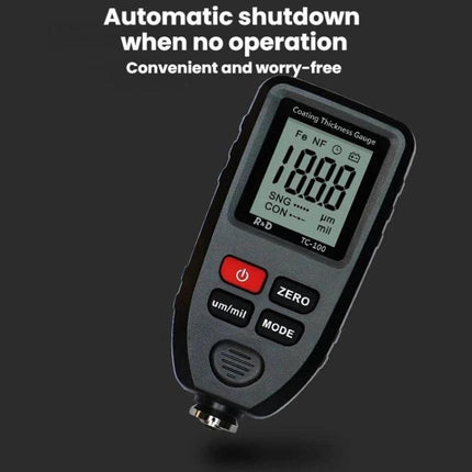 R&D Instruments Coating Thickness Gauge for Automotive Measurements handheld gauge displaying numeric reading for measuring paint thickness