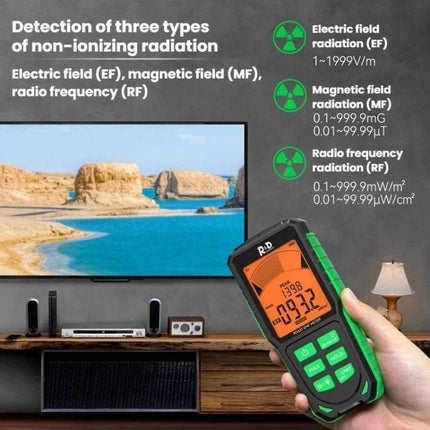 R&D Instruments Rechargeable Electromagnetic Radiation Detector for Home Use handheld measuring RF EF MF near TV and electronics
