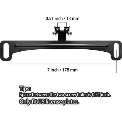 Universal Metal Bracket for US License Plates and Reversing Cameras - black 7-inch metal plate mount with 0.51 inch screw spacing for rearview camera