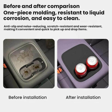 Water Bottle Holder With Silicone Anti-Slip For Car Cup Holder showing before-and-after installation, clean anti-slip silicone fit in Leapmotor B103 cup area