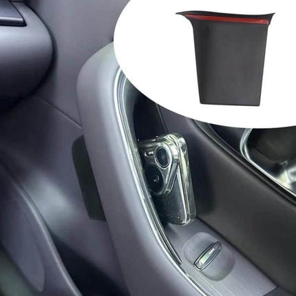 Leapmotor Car Door Armrest Storage Box (For 2024-2026) installed in door armrest holding phone and small items, black ABS molded fit