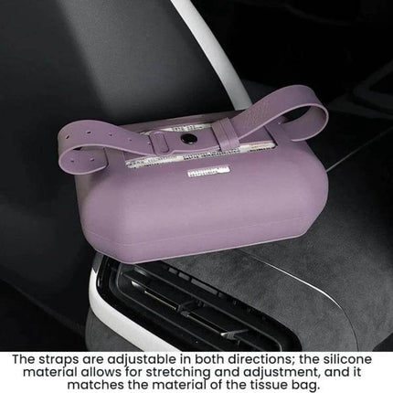 Seat Hanging Silicone Tissue Box for Leapmotor Car Seats - purple silicone seat-hanging tissue holder with adjustable straps, compact waterproof design