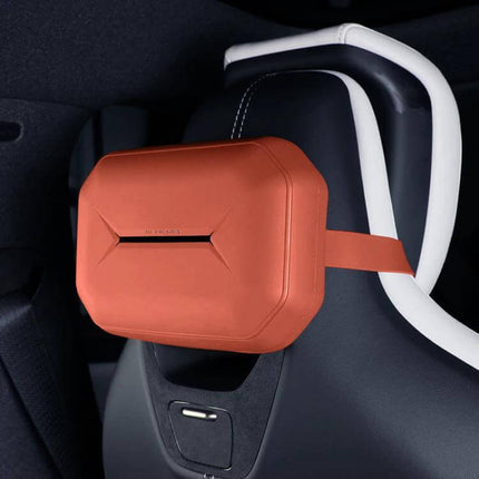 Seat Hanging Silicone Tissue Box for Leapmotor Car Seats mounted on C103 seat headrest, compact waterproof silicone tissue holder in terracotta