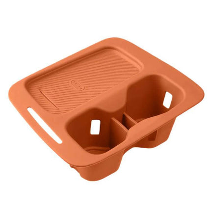Leapmotor Silicone Cup Protector Mat for Car Interior in orange silicone, waterproof cup holder liner protecting center console from spills and scratches