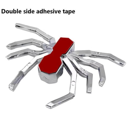 3D Metallic Spider Emblem for Car Decoration, Set of 2 Pieces - chrome spider car decal with red center and double side adhesive tape