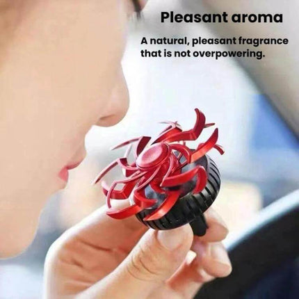 Car Air Vent Ornament Rotating Snowflake With Fragrance Pad - red rotating snowflake scent diffuser clipped to car vent, compact vent-safe design