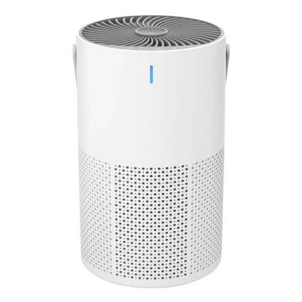 Home Touch-Control Air Purifier With Aromatherapy LED Light compact white unit with touch panel, 360° intake, three-layer filter and LED aromatherapy glow