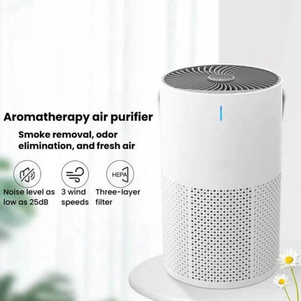 Home Touch-Control Air Purifier With Aromatherapy LED Light - compact bedroom purifier with touch panel, three-layer filter, 360° intake, low noise