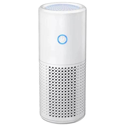 Car Portable Negative Ion Air Purifier For Formaldehyde And Smoke - compact white 68mm cup-holder purifier with top vent and blue power button