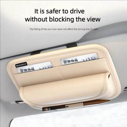Sun Visor Organizer For Cars Large Capacity Storage leather visor pouch with card slots, pen holder and velvet lining, keeps essentials accessible