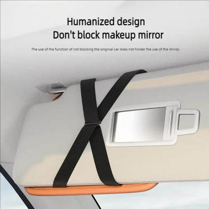 Sun Visor Organizer For Cars Large Capacity Storage - leather sun visor organizer with straps showing compact design and mirror access