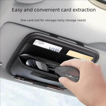 Sun Visor Organizer For Cars Large Capacity Storage - leather sun visor pouch with card slots, sunglass pocket and easy access while driving