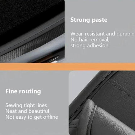 Sun Visor Organizer For Cars Large Capacity Storage leather exterior close-up showing strong adhesive and fine stitching for durable partitioned storage