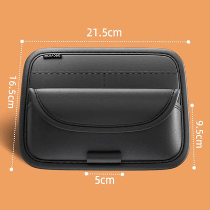Sun Visor Organizer For Cars Large Capacity Storage black leather visor pouch with velvet lining, card and key pocket, compact 21.5x16.5x5cm