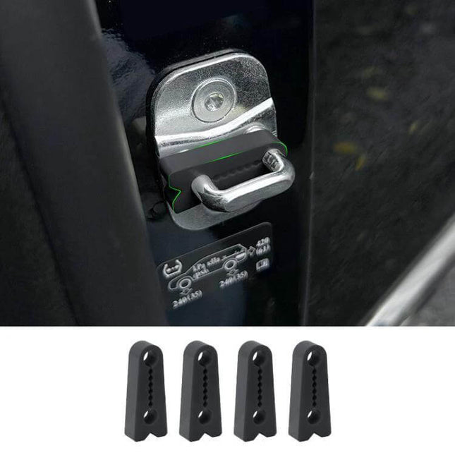 4-Piece Silicone Car Door Protector Pads for Noise Reduction installed on car door latch to cushion impact and reduce closing noise