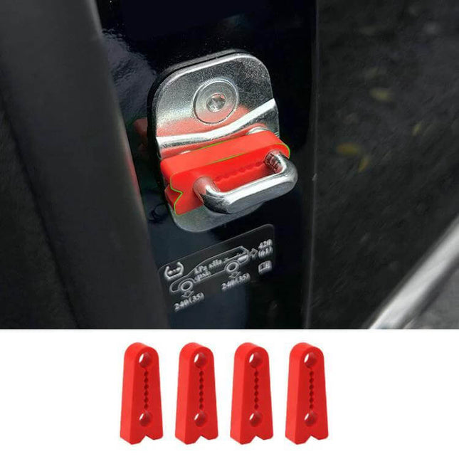 4-Piece Silicone Car Door Protector Pads for Noise Reduction - red silicone pads protecting car door latch and reducing closing noise