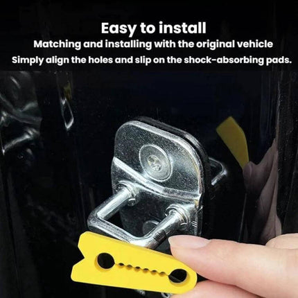 4-Piece Silicone Car Door Protector Pads for Noise Reduction installed on door latch to cushion impact and reduce closing noise
