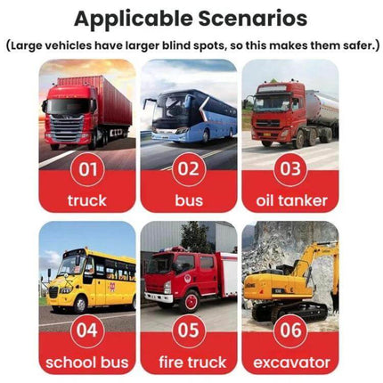 Truck Blind Spot HD Waterproof Reversing Camera with Night Vision mounted on trucks, buses, oil tankers, school buses, fire trucks and excavators for blind-spot safety