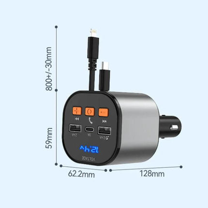 PD30W Car Charger for In Car Fast Charging Dual USB compact dual-USB car charger with LED display and multiple ports, silver ABS+PC shell