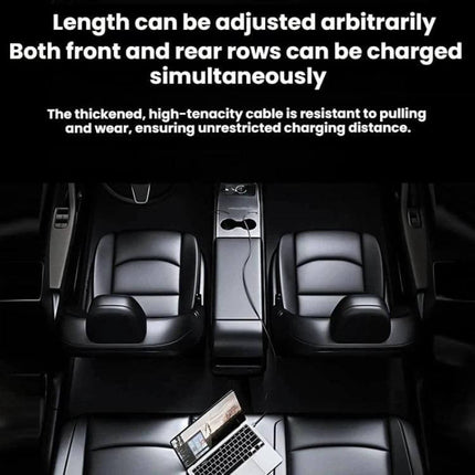 PD30W Car Charger for In Car Fast Charging Dual USB dual‑USB car charger powering front and rear seats with adjustable cable and laptop charging