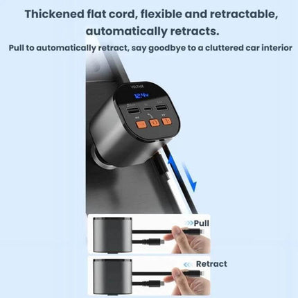 PD30W Car Charger for In Car Fast Charging Dual USB compact dual-USB retractable cord car charger with digital display and three ports