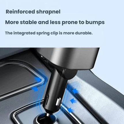 PD30W Car Charger for In Car Fast Charging Dual USB showing reinforced shrapnel spring clip for stable fit in vehicle cigarette lighter