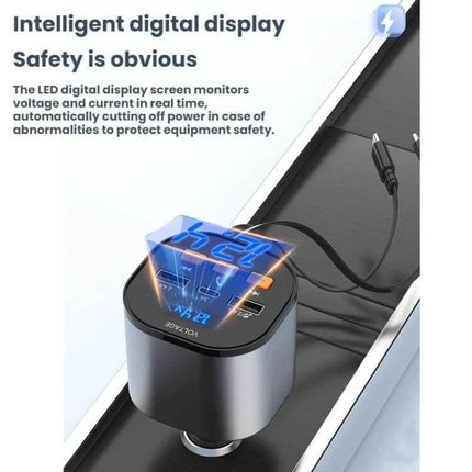 PD30W Car Charger for In Car Fast Charging Dual USB with LED digital display showing voltage and dual USB fast charging in car