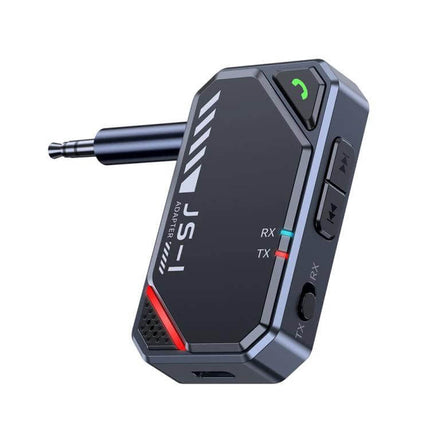 Dual Function Car Bluetooth Transmitter and Receiver for Music - compact RX/TX 3.5mm adapter with Bluetooth 5.4, auto-reconnect and hands-free call button
