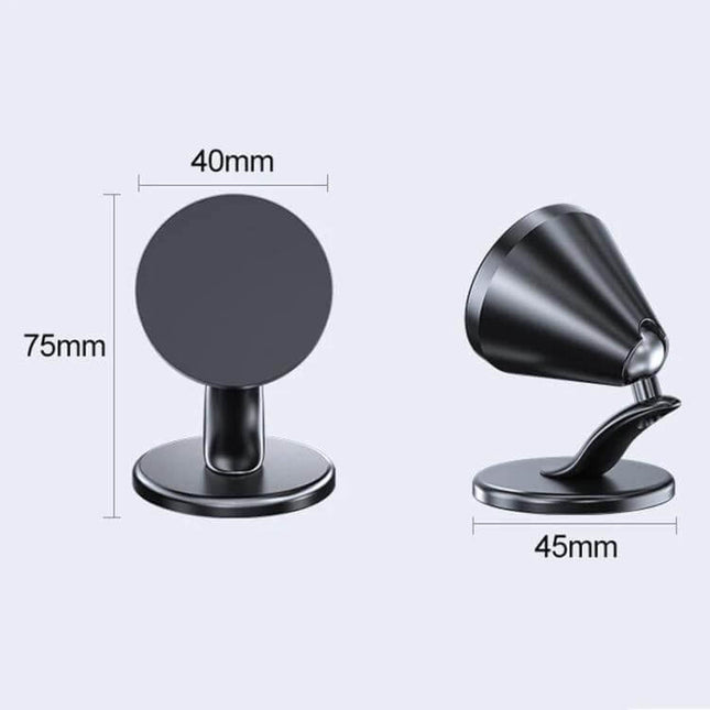 Car Dashboard Magnetic Phone Holder With Swivel Mount showing 40mm magnetic head, 75mm height and 45mm base dimensions