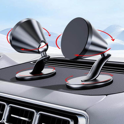 Car Dashboard Magnetic Phone Holder With Swivel Mount on aluminum alloy base showing swivel rotation for hands-free navigation and secure magnetic grip