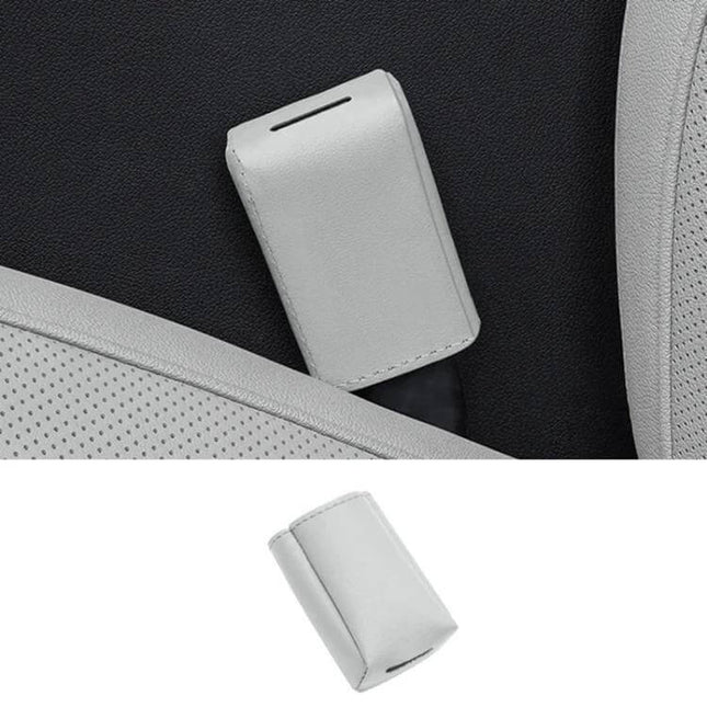 Leather Car Seat Belt Buckle Protector for Everyday Use - white leather buckle cover protecting car seat trim and reducing noise