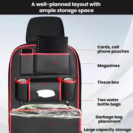 Leather Car Seat Back Organizer For Trash Bag Everyday Use black PU leather backseat organizer with multiple pockets and large capacity for travel
