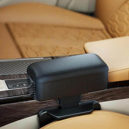 Car Seat Armrest Cup Holder With Rear-Seat Charging Storage - black Napa-pattern leather padded armrest with cup holder and rear storage for back passengers