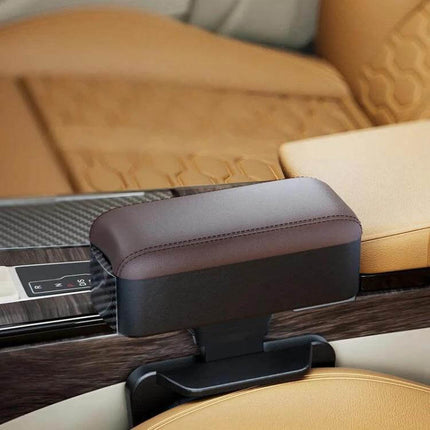 Car Seat Armrest Cup Holder With Rear-Seat Charging Storage - brown Napa-pattern leather padded armrest with cup holder and rear storage for back passengers