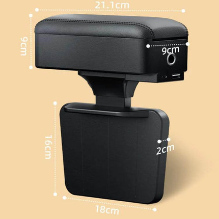 Car Seat Armrest Cup Holder With Rear-Seat Charging Storage, Napa-pattern leather top, rebound sponge, rear USB and cup storage for passengers