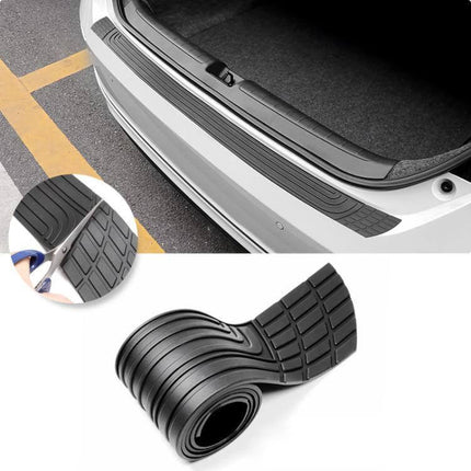 Durable 104cm Car Trunk Protection Strip for Sedans installed on white sedan bumper to prevent scratches during loading and unloading