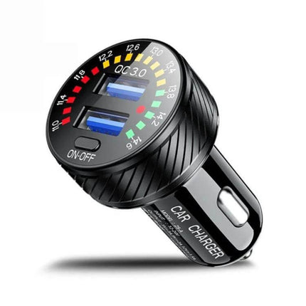 Car Cigarette Lighter USB Charger With LED Indicator And Switch black aluminum QC3.0 dual USB car charger with LED voltage display and on/off switch