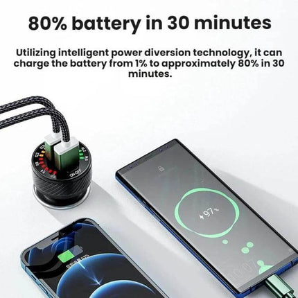 Car Cigarette Lighter USB Charger With LED Indicator And Switch fast charging two phones via QC3.0 in car, LED power indicator and switch visible