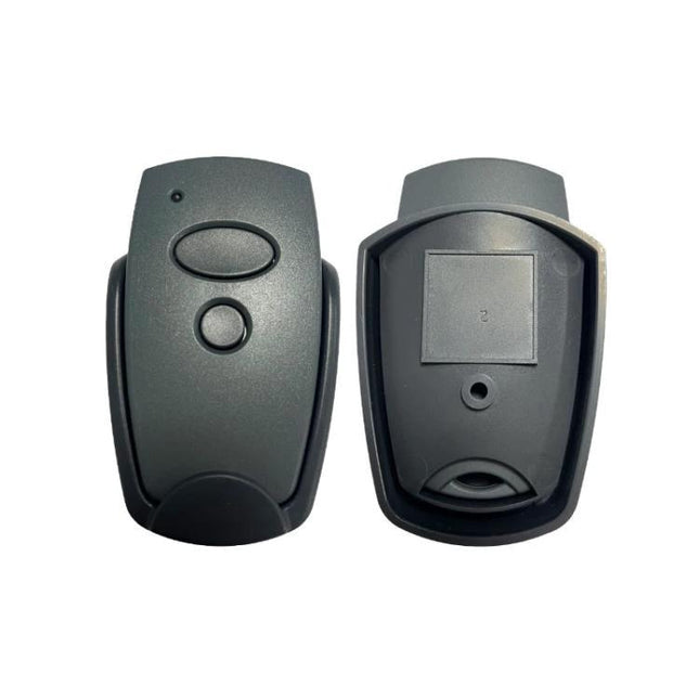 Simple Garage Door Remote Control for Marantec Digital Systems - durable ABS two-button replacement remote, front and back view