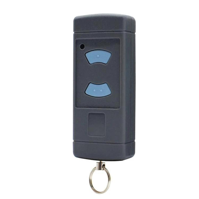 Hormann Compatible 2-Button Wireless Garage Door Remote Control compact grey remote with two blue buttons and keyring, replacement remote up to 100m range