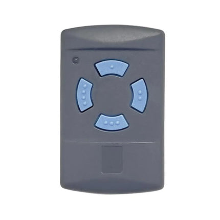 Hormann 4-Button Wireless Garage Door Remote Control in dark grey with blue four-button layout and rolling-code security