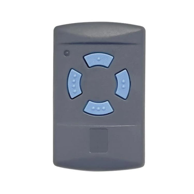 Hormann 4-Button Wireless Garage Door Remote Control in dark grey with blue four-button layout and rolling-code security
