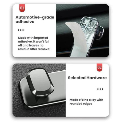 Car Front Seat Zinc Alloy Adhesive Hook For Cables And Bags - zinc alloy adhesive car hook for cables, keys, and snack bags, rounded edges, strong hold
