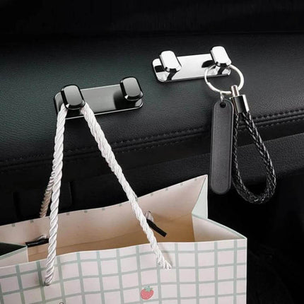 Car Front Seat Zinc Alloy Adhesive Hook For Cables And Bags - chrome double hook holding keys and shopping bag on car seat back